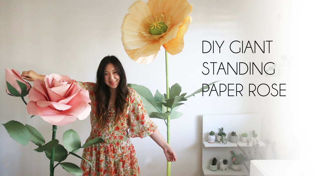 DIY Giant Standing Paper Flower (How To Make Big Paper Rose, Crafts ...