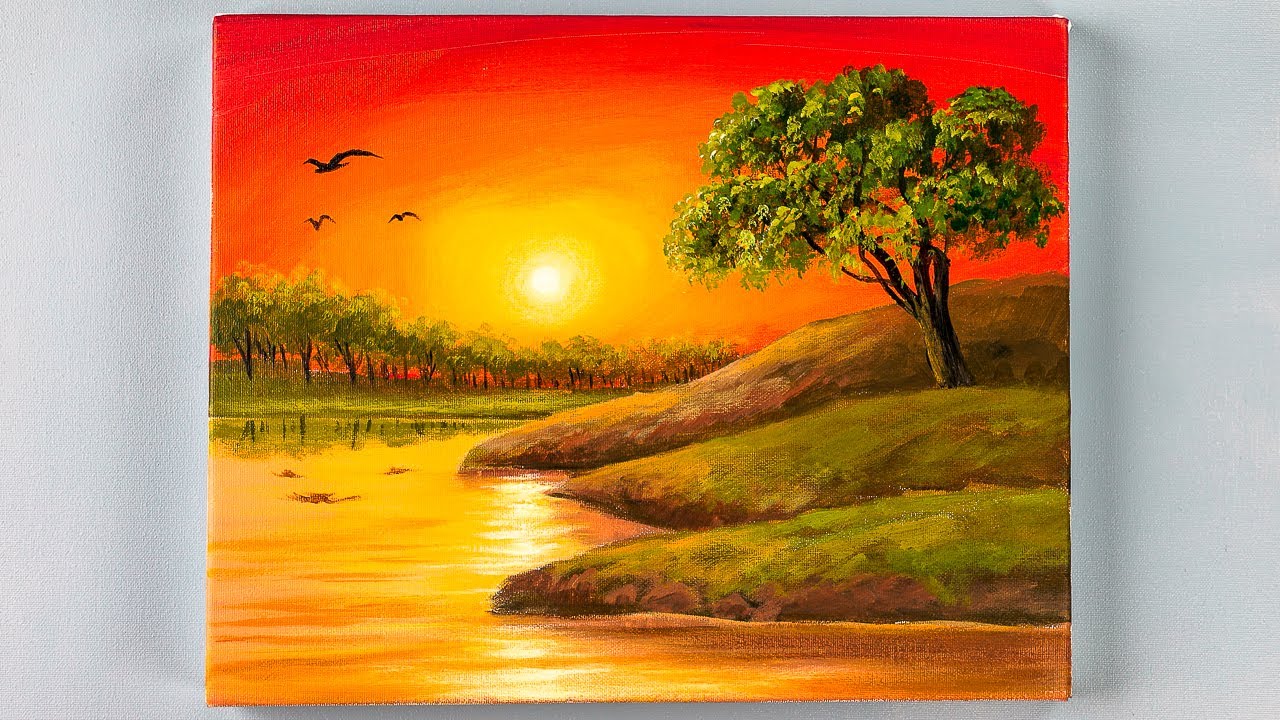 Easy Sunset Landscape Paintings Sunset Landscape Acrylic Painting