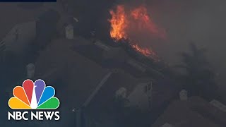 Daytime Aerials Capture Extent Of Wildfire As It Spreads Through San Fernando Valley | NBC News