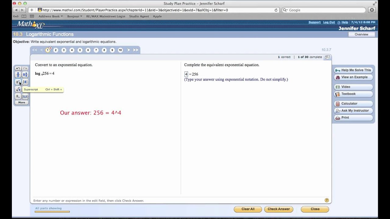 10 3 How To Type An Exponent Into Mathxl Youtube