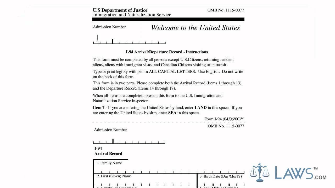 Learn How To Fill The I 94 Form Arrival And Departure Record Youtube