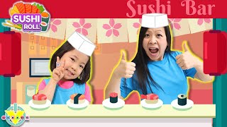 We Make Yummy Sushi Rolls! Let's Play Sushi Shop with Chef Kate and Chef Mommy!