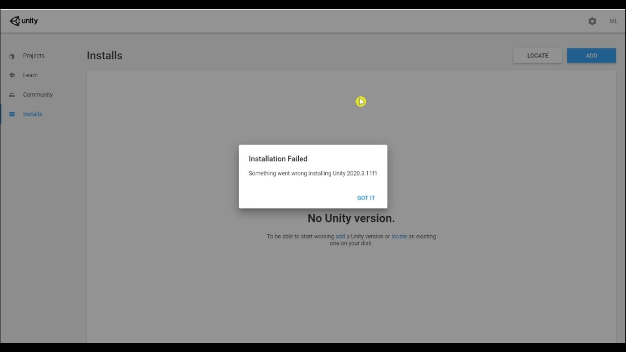 Unity Installation Failed Something Went Wrong Installing Unity - YouTube