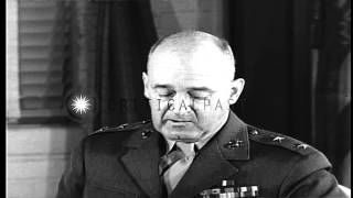 General Alexander Vandegrift, Commander, 1st Marine Division, praises all service...HD Stock Footage