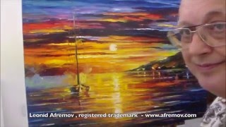 Leonid Afremov painting a seascape painting