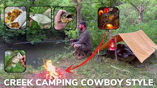 Solo Overnight Cowboy Camping Next to a Creek, Fishing, Lead Ball Casting and Fish Tacos