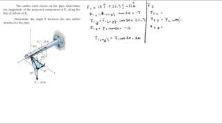 Find the magnitude of the projected component of F_1 along F_2 and the angle between them