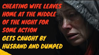 Cheating wife left house in the middle of the night. Gets caught. Gets pumped and dumped.