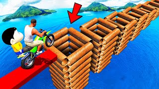 SHINCHAN AND FRANKLIN TRIED THE IMPOSSIBLE MULTI-DEEPEST PIPE STAIR BRIDGE PARKOUR CHALLENGE GTA 5