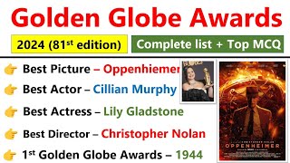 Golden Globe Awards 2024 | गोल्डन ग्लोब अवार्ड 2024 | Awards & Honours Current affairs 2023