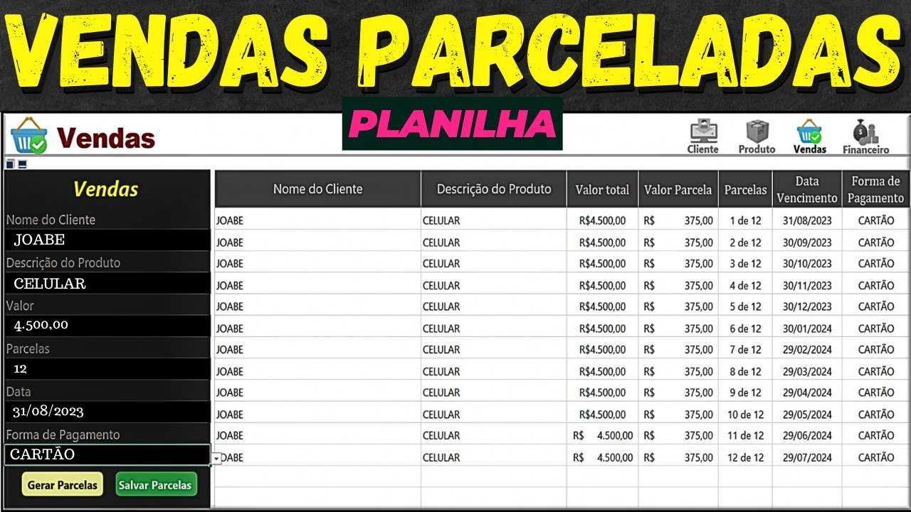 Planilha De Vendas Parceladas No Excel - YouTube