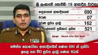 සමස්ත‍ කොරෝනා ආසාදිතයින් ගණන 690 ක් දක්වා ඉහළ යන විට සුවය ලැබු ගණන 162ක්