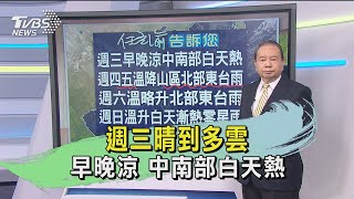 週三晴到多雲 早晚涼 中南部白天熱｜TVBS新聞