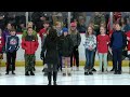 fourth and fifth graders at sandy knoll elementary school sing the national anthem at pigs n heat c