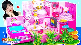 DIY Miniature House 🏠❤️ How to Build a Pink House with a Bedroom, Living Room, and Swimming Pool