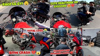 Bmw crash total loss 💔😧 cute reactions 😍 drag race lg gyi aaj toh 😱🔥bmw shocker leak problem again💔.