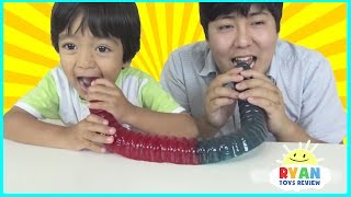 World's Largest Gummy Worm Gummy Bear and Snake Candy Challenge Real Messy Food Kids Candy Review