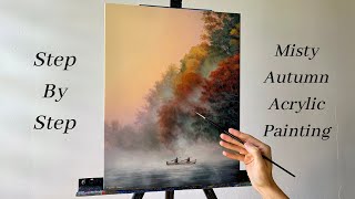 How to PAINT Misty Autumn Landscape | ACRYLIC PAINTING