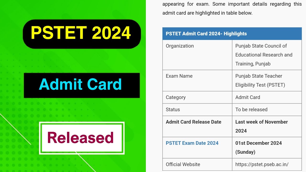 Pstet 2024 Admit Card Released Pstet 2024 Admit Card Declared Mde