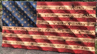 Waving Wooden American Flag