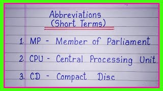 Abbreviations(Short Terms)/Full form and short forms in english/Full Form