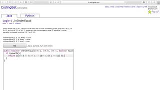 Logic 1 (inOrderEqual) Java Tutorial || codingbat com