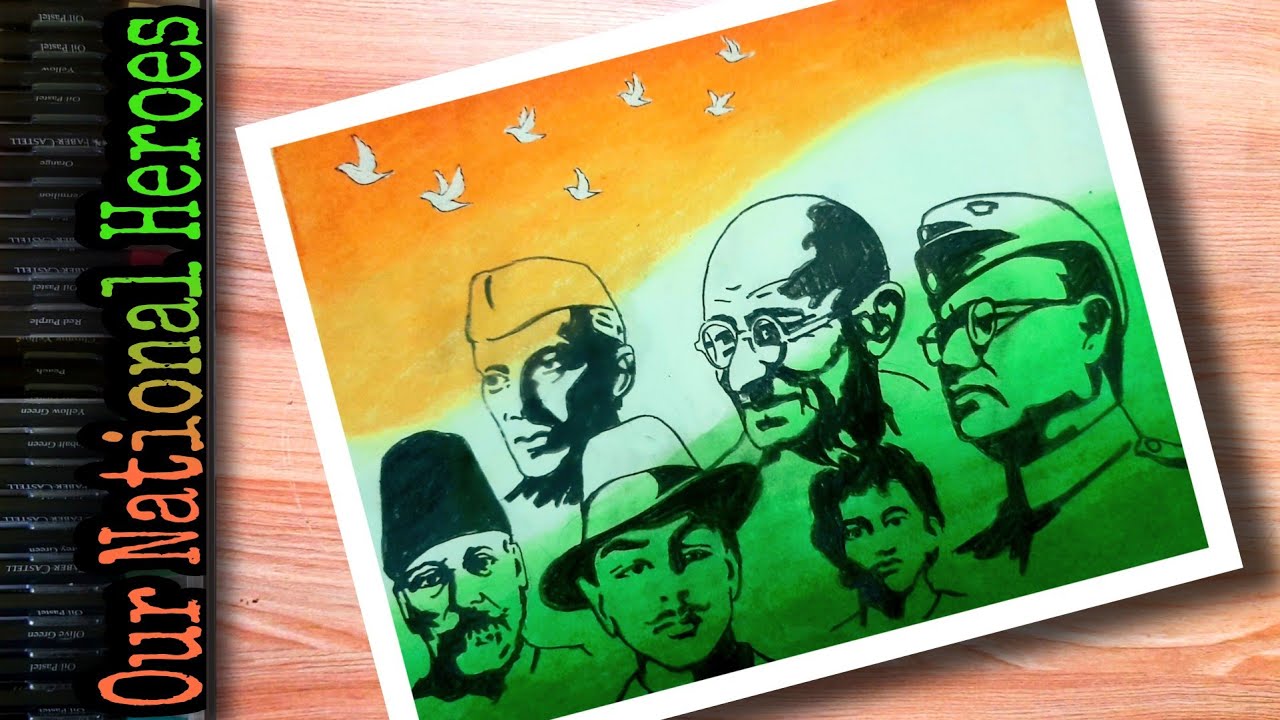 Indian Freedom Fighters Drawing | Independence Day Celebration Drawing ...