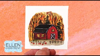 Watercolor Painting Tutorial- Autumn Barn and Landscape - Mini Monday Madness