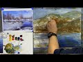 simple winter landscape painting with palette knife and acrylics