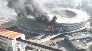 Fire breaks out at Shanghai football stadium