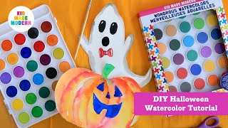 Halloween Watercolor Ghost and Jack-O-Lantern Painting Tutorial for Kids 🎃 - Kid Made Modern