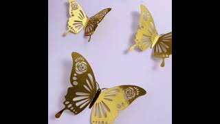 😍3D Hollow Golden Butterfly Wall Sticker used for design a room with stylish look✨✨