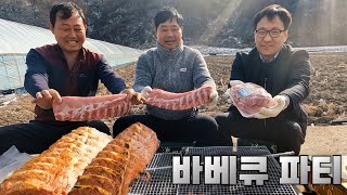 참나무 숯으로 구운 등갈비와 목살구이.