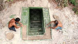 Dig To Build Bamboo House Underground \u0026 Two Swimming Pool (Full Video)