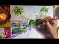 the art of watercolor bringing a cityscape with palm trees to life