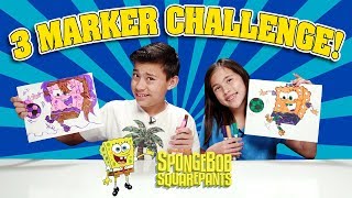 3 MARKER CHALLENGE!!! Spongebob Is a Girl, Squidward Dabs, Draw Your Own Patrick Star Art!