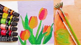 How to paint tulips🌷/ easy flower painting for beginners/easy acrylic painting tutorial/ Uswa Artsy
