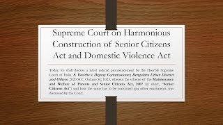 Supreme Court on Senior Citizens Act, Domestic Violence Act and their Interpretation