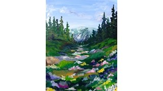 Mountain Meadow Landscape Beginner Acrylic Painting Tutorial | TheArtSherpa