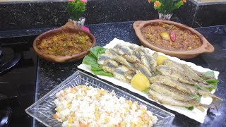 #غديوة نهاية الأسبوع #طاجين بوزروك#سمك مقلي#سلطة الأرز بالخضر