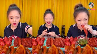 【大食い SEAFOOD】XIAOYU MUKBANG EATING SHOW 。도가니 새우 족발 양뇌 훙쏘우러우 먹방 中国 。160921。1