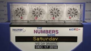 Midday Numbers Game Drawing: Saturday, December 17, 2016