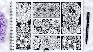 6 Beautiful Zentangle Flower Art | How To Draw Zentangle Flower Art For Beginners