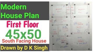 modern house plan 45x50 | 45x50 south facing house first floor plan | 2 bhk dakshin mukhi ghar