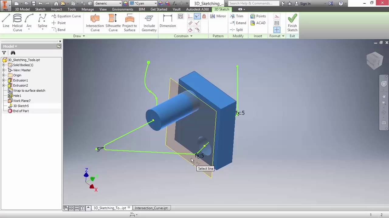 Inventor 2016 Tutorial - 3D Sketching - YouTube