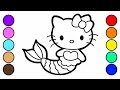 How to Draw Mermaid Hello Kitty Easy 🐚