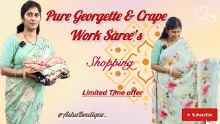 ✨Pure Georgette \u0026 Crape Work Saree | Latest Collection @AshaBoutique_ #worksarees #youtube #telugu