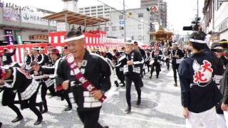 岸和田だんじり祭り試験曳き（平成26年9月12日）五軒屋町　小門・貝源、直進