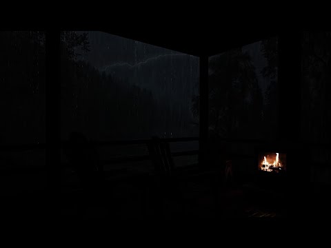 The Rain, Thunder and Lightening with The Sound of Wood Burning in The Fireplace by the Balcony