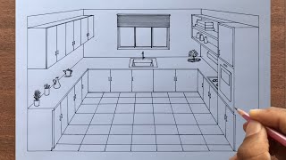 How to Draw a Kitchen in 1 Point Perspective